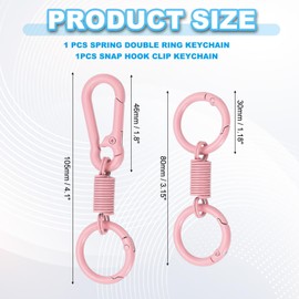 PATIKIL Keychain Clips with O Rings, 2 Pcs Quick Release Key Chain Rings Spring Double Ring Keychain Holder Spring Snap Hook Organizer for Car Keys, Backpack, Women, Man, Pink