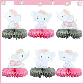 Gyufise 6Pcs Pink Elephant Honeycomb Table Centerpiece It's a Girl Baby Shower Table Toppers Honeycomb Centerpieces for Elephant Theme Gender Reveal Baby Shower Birthday Party Table Supplies