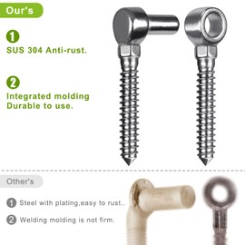 Insaga Cast 304 Stainless Steel Gate Hinges 2Pack Lag Screw Hinge for Farm M16 Hook and Eye Hinges, Partial Thread Gate Hinge Bolts for Wood Cattle Livestock Gate for Fence