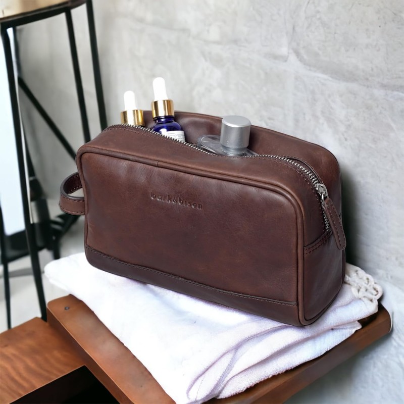 bark&bison Leather Travel Toiletry Bag - Handcrafted from Finest Full