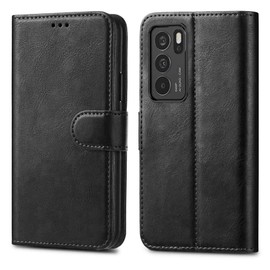GAPlus OPPO A16s / A54s Leather Case - Premium Wallet Case Leather Flip Cover [Card Holder] [Magnetic Closure] Black
