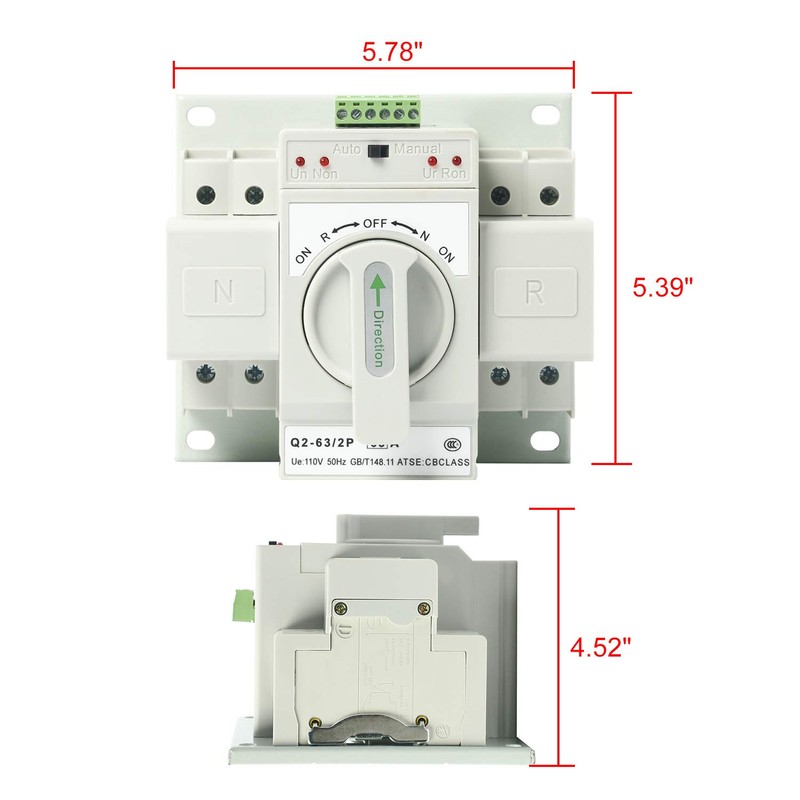 110V 2P 63A MCB type Mini Dual Power Automatic Transfer