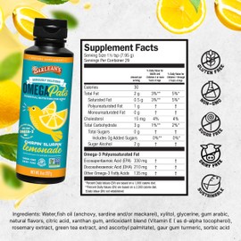 Barlean's Omega 3 Fish Oil Liquid Supplement for Kids, 540 mg of EPA and DHA Fatty Acid for Brain & Eye Health, Chirpin' Slurpin' Lemonade, 8 oz