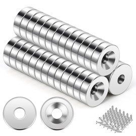 Wzone 10x3mm Round Magnets, 40PCS Mini Magnets with Hole Pot Magnets with Screws for Fridge Whiteboard Noticeboard Office Crafts