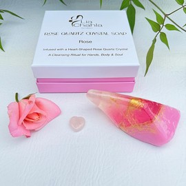 Lia Chahla London Rose Quartz Soap – Crystal Infused with Heart-Shaped Gemstone | Organic, Vegan, Handcrafted Natural Soap Bar for Body and Soul | Gift for Women (130 g, Rose Quartz)