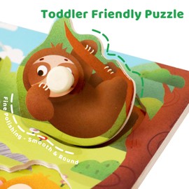 Wooden Puzzles for Toddlers, 4 Pack Animal Theme Jumbo Knob Wooden Matching Jigsaw with Handles, Montessori Preschool Educational Peg Puzzle Set Toys for Boy Girl Ages 1+