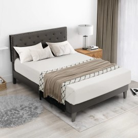 COSTWAY Full Size Modern Upholstered Platform Bed Frame Bedroom With Tufted Headboard