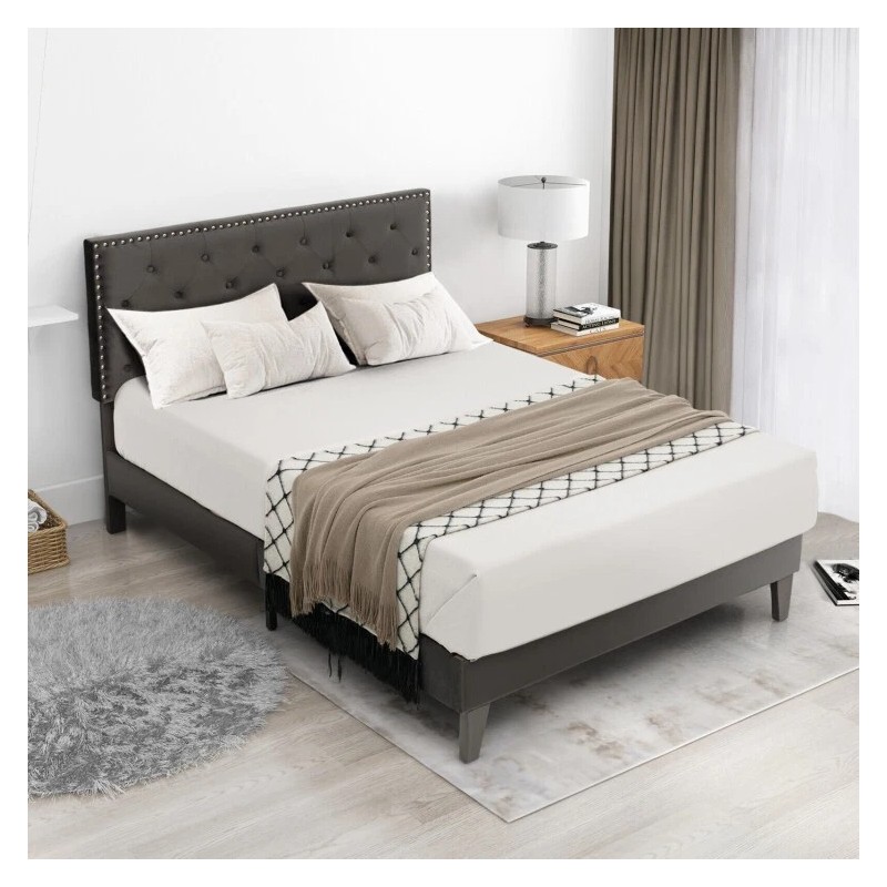 COSTWAY Full Size Modern Upholstered Platform Bed Frame Bedroom With