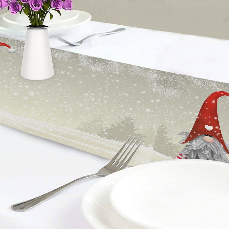 Mnsruu Scandinavian Christmas Gnome Tomte Table Runner, Table Runners Polyester