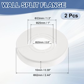 uxcell Wall Split Flange, 2 Pcs 62x10 mm - Cuttable ABS Round Escutcheon Plate Cover Buckle, Shower Arm Flange for 20/25/33mm(0.8/1.0/1.3 Inch) Water Pipe Faucet Decoration (White)