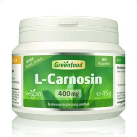 Greenfood L-Carnosine, 400 mg, High Dose, 90 Capsules, Vegan, Important Amino Acid, Made by Fermentation, No Artificial Additives, No Genetic Engineering.