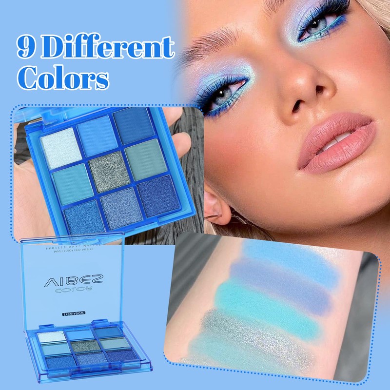 TPTGIAR 9 Colours Eyeshadow Palette, Blue Eyeshadow Palette, Long-Lasting &