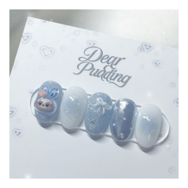[Handmade Nail Tips] Blue Laburabu Nail Tips - Full Square