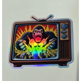 Home Made Retro Tv Set King Kong Holographic Vinyl  3 Inch Sticker