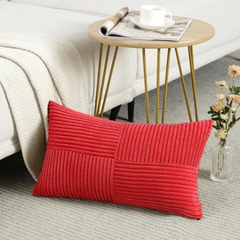Fancy Homi 2 Packs Red Lumbar Decorative Throw Pillow Covers 12x20 Inch for Living Room Couch Bed Sofa, Holiday Christmas Home Decor Gift, Soft Striped Corduroy Rectangle Accent Cushion Case 30x50 cm