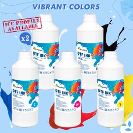 Aquaimage Premium DTF Ink 6000 ml, DTF Transfer Ink for PET Film, Refill Ink for Epson printheads ET-8550, XP-15000, XP600, I3200, L1800, Direct to Film Heat Transfer Printing, 1000ml x 6 (2W+BKCMY)