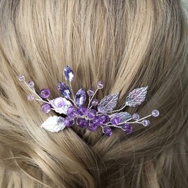 Anglacesmade Bridal Purple Crystal Hair Comb Amethyst Hair Piece Wedding Hair Accessories for Women and Girls (Purple)