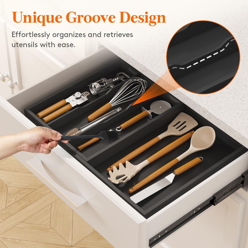 Lifewit Utensil Organizer for Kitchen Drawer, Expandable Cooking Utensil Tray,