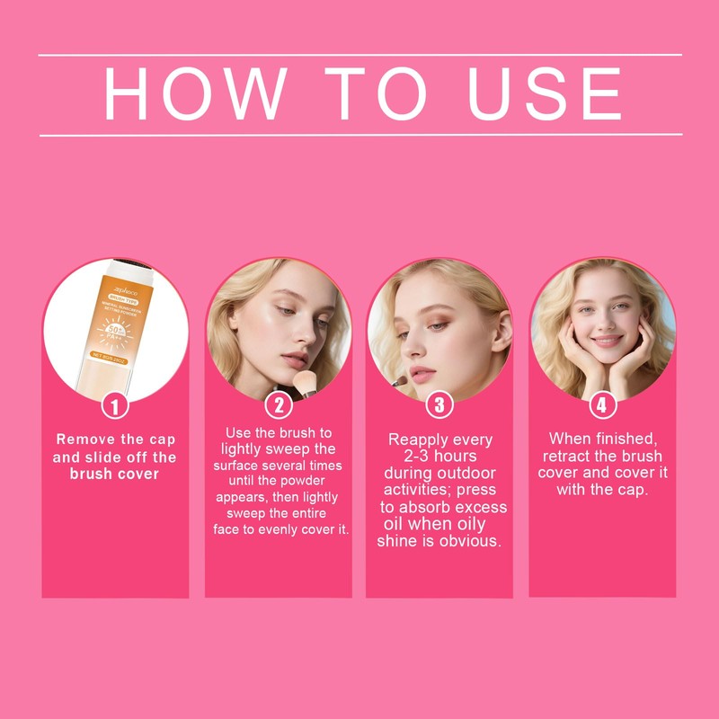 Mineral Sunscreen Setting Powder, SPF 50 Transparent Brush Powder, Long-Lasting,Lightweight