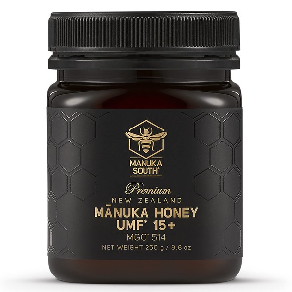 Manuka Honey New Zealand - UMF 15+ miel de manuka (MGO 514+) - Miel de manuka cruda, natural, sin OMG de Manuka South - 250 g