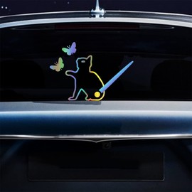 Iprokiu 2pcs Lovely Cat and Butterfly Car Sticker Vinyl Decal Funny Cat Moving Tail Waving Wiper Sticker Rear Window Wiper Decal Windshield Wiper Sticker for SUV (Dazzle Color)