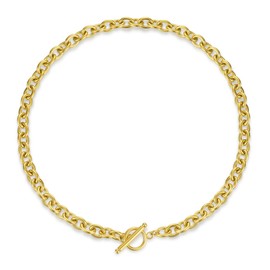 Fxiqini 14K Gold Plated Heart Necklace Chunky Toggle Link Chain Necklace Love Circle Ring Pendent Choker for Women Jewelry Gift Gold Sliver Tone