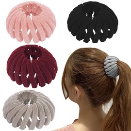 4 Pcs Rhinestone Bird Nest Hair Clips, Expandable Birds Nest Shaped Hair Clips - Rhinestone Bun Wrap Bird Nest Hairs Clip Hair Tail Holder Hair Accessory for Women Girls (Pink, Black, Red, Grey)