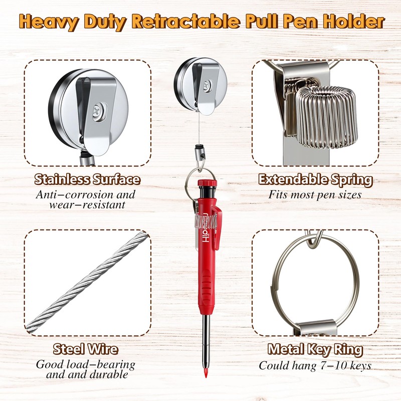 Hiboom Carpenter Pencils with Retractable Holder, Deep Hole Marker Construction