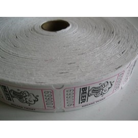 1 X 2000 White BEER Single Roll Consecutively Numbered Raffle Tickets