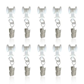 10 Pack Curtain Track Gliders Hooks- Dual Wheel Roller Carriers with Stainless Steel Hooks for Sliding Curtains and Drapes