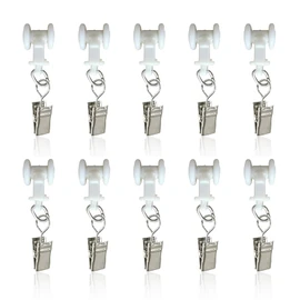 10 Pack Curtain Track Gliders Hooks- Dual Wheel Roller Carriers with Stainless Steel Hooks for Sliding Curtains and Drapes