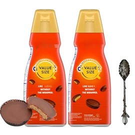 Premium Liquid Coffee Creamer.- Two (2) 32 fl oz Bottles of Smooth & Creamy Delightful Coffee Creamer and Candy Freezer Gem Spoon (Reses Peanut Butter Cup) - Gem Spoon