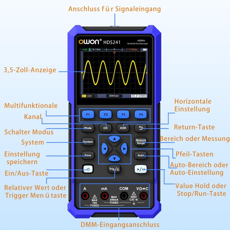 HDS241 OWON Oscilloscope Multimeter 3-in-1 Function 24,000 Readings Multimeter 40MHz