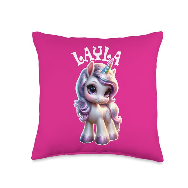 Layla Cute Unicorn Design for Girls Name Layla Throw Pillow