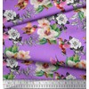 Soimoi Purple Moss Georgette Fabric Hummingbird,Leaves & Magnolia Floral Printed