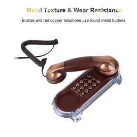 Richer-R Teléfono Retro con Cable,Teléfono Fijo Vintage Alámbrico, Diseño Ergonómico y Elegante, Iluminación en Base, Montura en Pared y Escritorio, Manual en Español(Cobre Rojo)