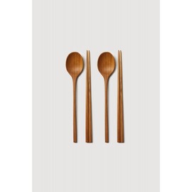 JAJU [JAJU] Teak Wood Children's Cutlery Set (2 Pairs)