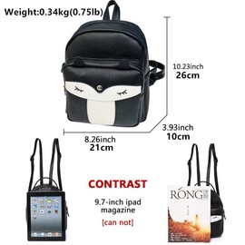 ZZPLN Cute Fox Backpack Mini PU Leather Bag Small Daypacks Purse Adjustable Straps for Women and Girls (Black)