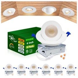 zouzai Second Generation 5CCT LED Gimbal Led Recessed Light with Junction Box, 360°+90° Adjustable Directional Eyeball Lighting, Dimmable, 2700K-5000K,ETL&Energy Star (White 6 Pack, 4 inch)