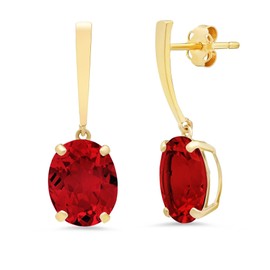 MAX + STONE 14k Yellow Gold Solitaire Oval Cut Created Ruby Drop Dangle Earrings for Women with 10mm x 8mm July Birthstone and Push Back