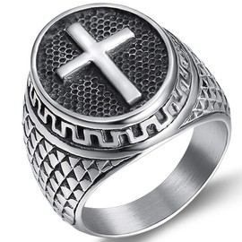 Jude Jewelers Retro Vintage Stainless Steel Chrisitan Cross Religious Ring (Grey, 10)