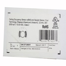 Cooper Controls OAC-DT-2000-R MicroSet Ceiling Sensor with BAS and Daylight Sensor, Dual Technology (Passive Infrared and Ultrasonic), 32 kHz, 360 Degree, 2000 Square Feet