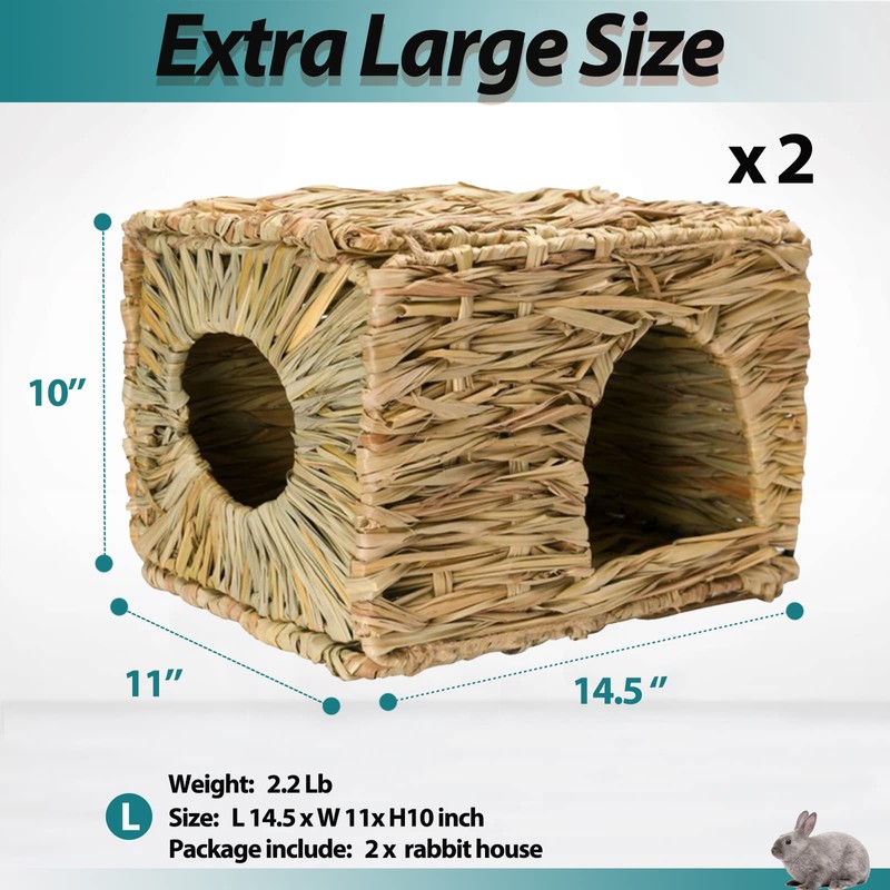 HERCOCCI Extra Large Grass House for Rabbit, Foldable & Comfortable