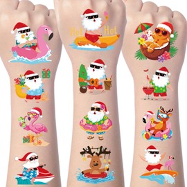 Gameza Tropical Christmas Temporary Tattoos - 200+ Santa in July Party Decorations Favors Supplies, Summer Christmas Funny Tattoo Stickers Gifts Party Decor Rewards