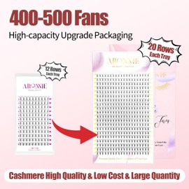 ABONNIE Premade Fans Eyelash Extensions, 400 Fans 6D 10mm Promades Eyelash Fans,0.07 Thickness D Curl Premade Lash Fans, Handmade Premade Fans Volume Lash Extensions (Short Stem 6D 0.07-D 10mm)