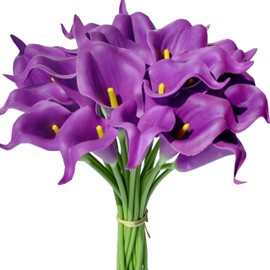 Mandy's 20pcs Purple Flowers Artificial Calla Lily Silk Fake Flowers 13.4" for Mother's Day Easter Home Kitchen & Wedding