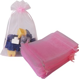Jwenic Sets of 50 Gift Bags Organza 5x7 Pink Inch Drawstring Sheer Fabric Large Tie Packing Sachet for Creative Jewelry Beads Charm Baby Shower Christmas Party Favors Wedding Guests Candy Bar Winter