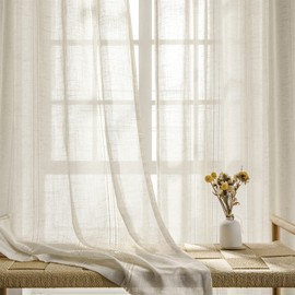 Maison Colette Linen Sheer Curtain 84 inches Length, Rod Pocket Semi Sheer Privacy Light Filtering Window Treamtment for Bedroom/Living Room, 2 Panels,52" Width,Natural