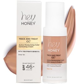 Hey Honey Trick and Treat CC² Cream SPF 46 | Active Moisturizing Color Correcting Cream with Honey & Propolis | Best Cover For Rosacea, Skin Redness & Mature Skin | Cruelty-Free | 1 oz (Deep Tan)