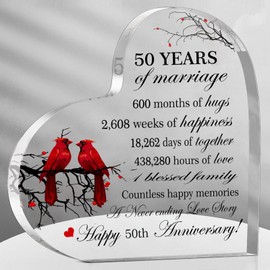 Johiux 50th Golden Wedding AnniversaryGifts for Couple,50 Years Happy AnniversaryGifts Decorations for Her.Acrylic Heart gifts for Women Wife Husband Friends Couple Parents.